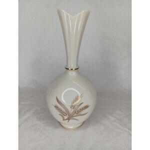 Vintage Lenox Bud Vase Ivory w/Gold Overlay Classic Wheat Pattern 8" Tall